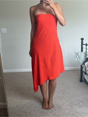 Strapless Asymmetrical Red Dress